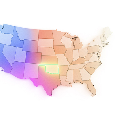 map of United States with a focus on Oklahoma