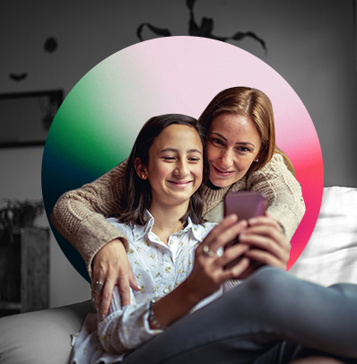 daughter sharing her phone screen with her mom