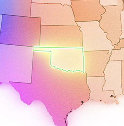 glowing outline of the state of Oklahoma