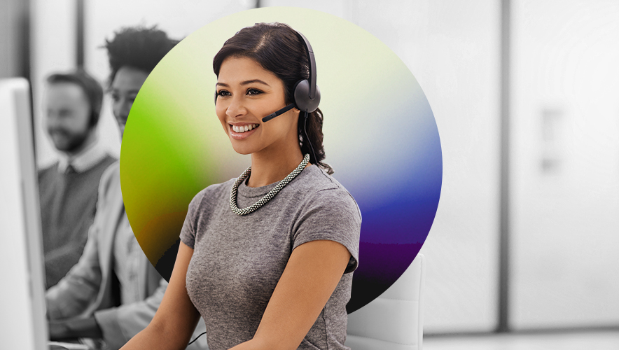 Customer service representative on headphones