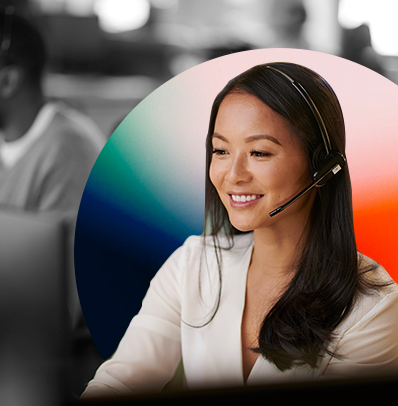 lady with headset helping a customer