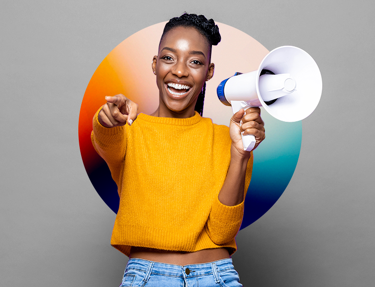 lady making announcement with megaphone